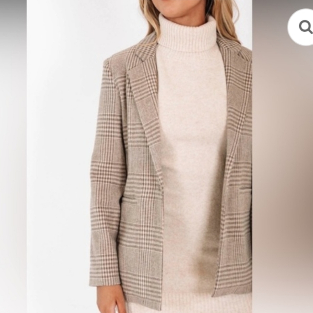 NEW! Z Supply Anna Blazer Jacket Cream & Tan Plaid Woolen Feel, Sz L New w Tags!
